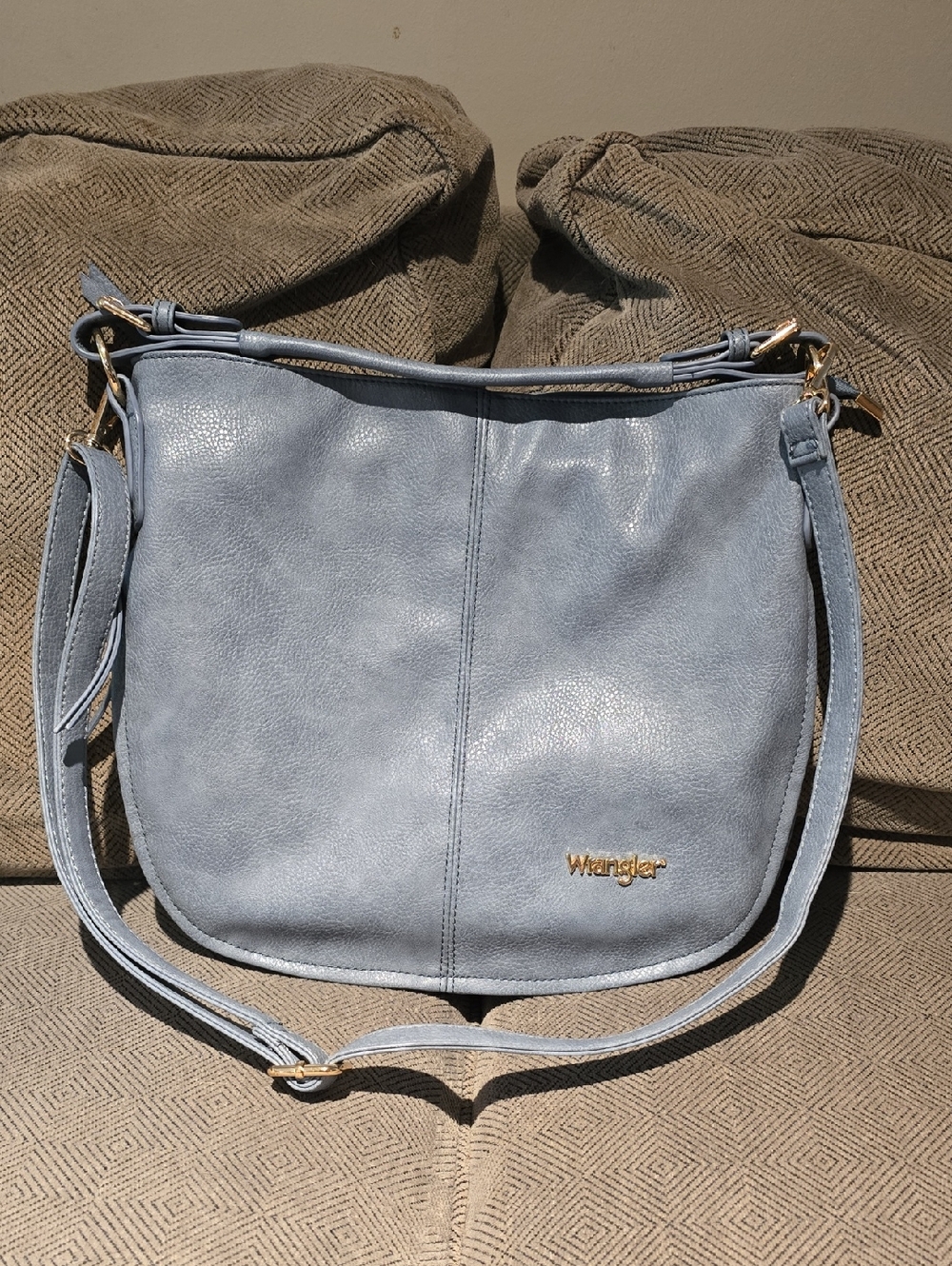 Wrangler Pale Blue Leather Shoulder Bag with Gold Accent
